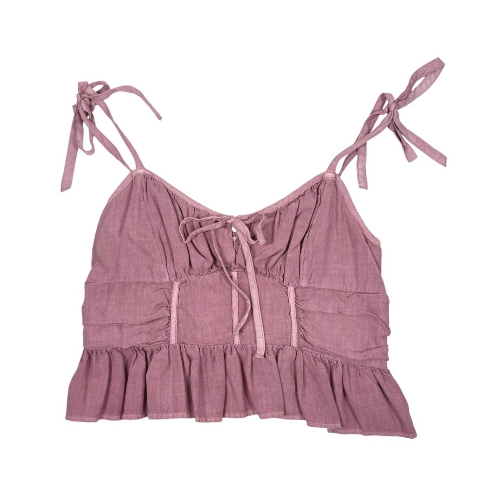 American Eagle Cami Top Womens M Mauve Smocked Ruffle Boho Cottagecore Festival